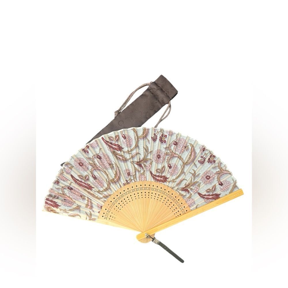 Celine Floral Hand Fan with Brown and Cream Accents